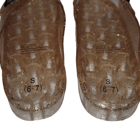 Jelly Sandals womens Slip On Shoes Rose Gold Strap Buckles Glitter 6-7 - Picture 4 of 7